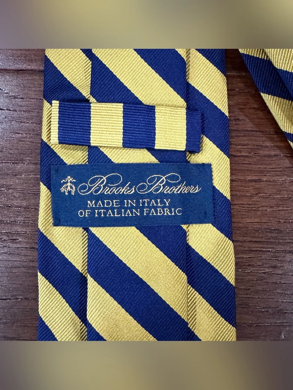 Brooks Brothers 100% Silk Tie Mens Yellow/Navy Striped Made In Italy Necktie
